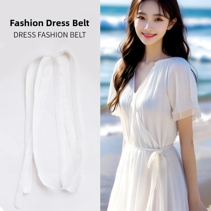 

Длинный тонкий пояс черно-белого цвета для женщин, декоративный пояс для талии с завязками, повседневный стиль для молодежи