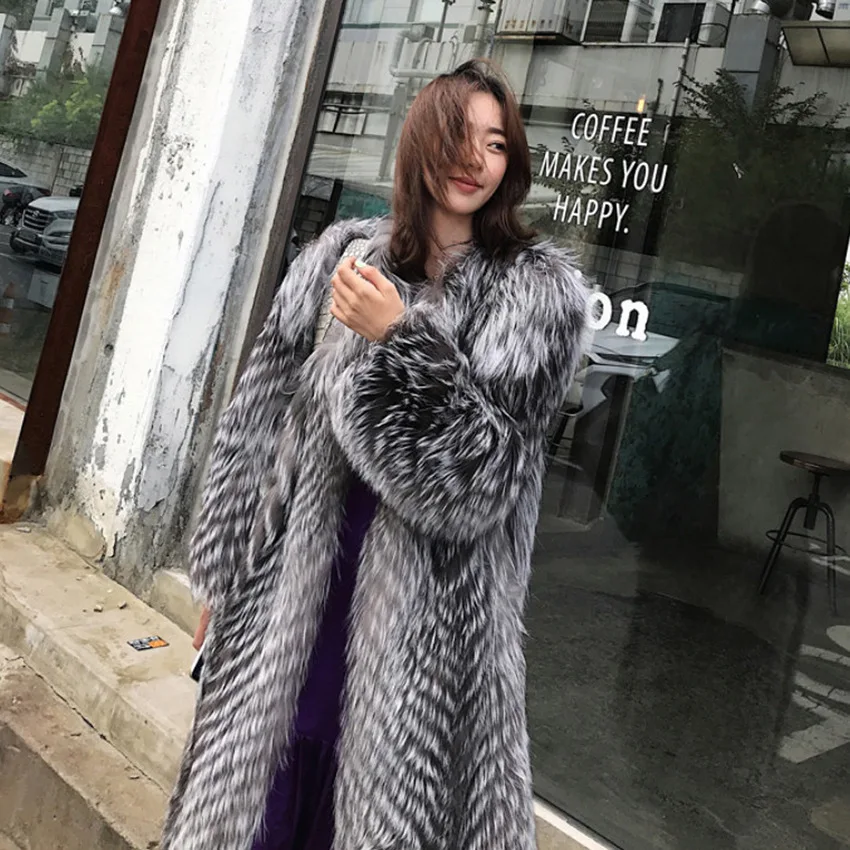 Winter New Women Long Fur Coat Fluffy Fur Jacket Warm Windproof Windbreaker Luxury Chic Long Sleeve Furry Outerwear New