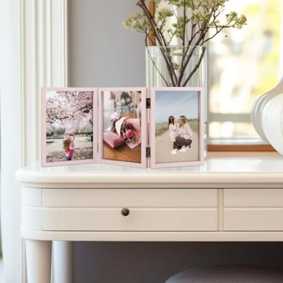 Triple 5x7 Picture Frame, 3 5x7 Folding Photo Frame, Standing Vertically on Desktop or Tabletop, Home Decorative Christmas