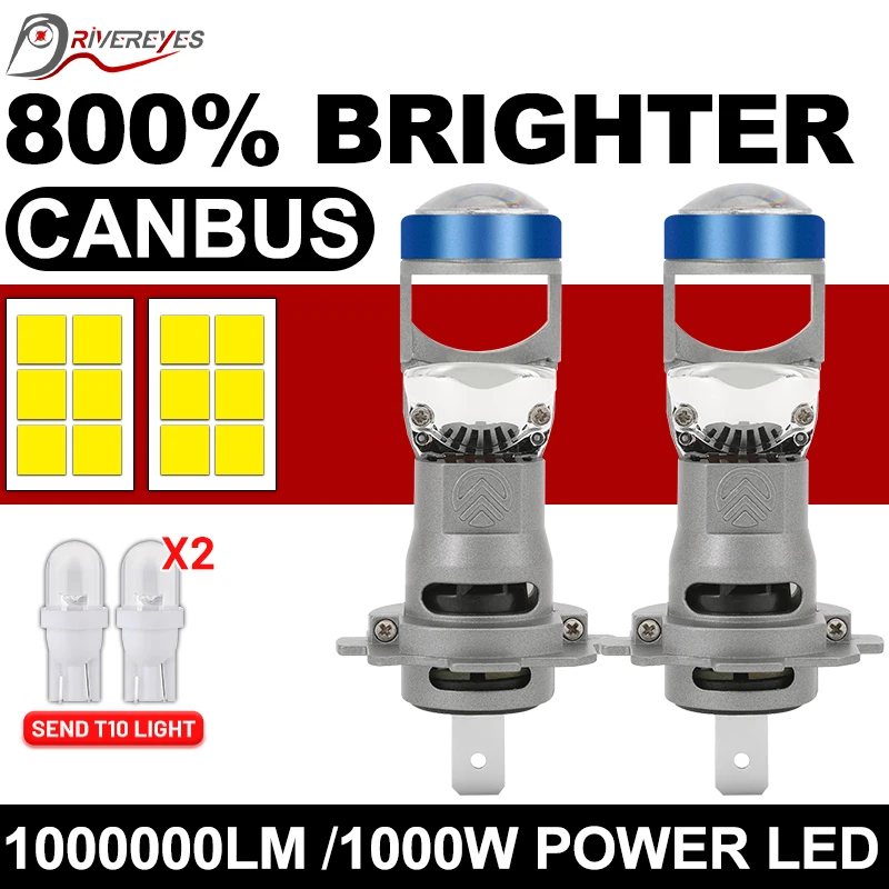 1000000LM 1000W H7 Mini Projector Lens H7 LED CANbus Car Headlight Bulb Auto Lamp No Errors 6500K Diodes LHD High Low PTF 2pcs