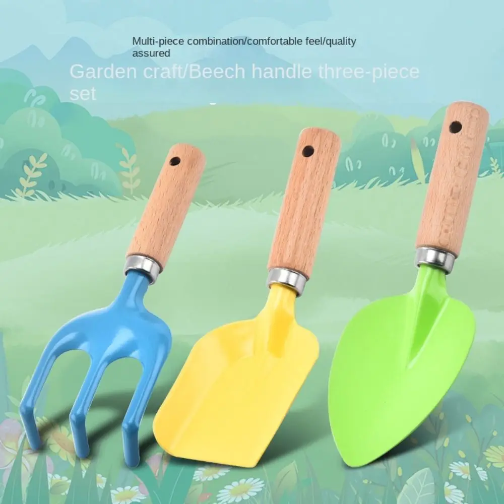 1/ 3 pz Little Gardener Kids attrezzi da giardinaggio Set robusto manico in legno sicuro strumento da giardino per bambini allentare la pala del terreno rastrello forchetta