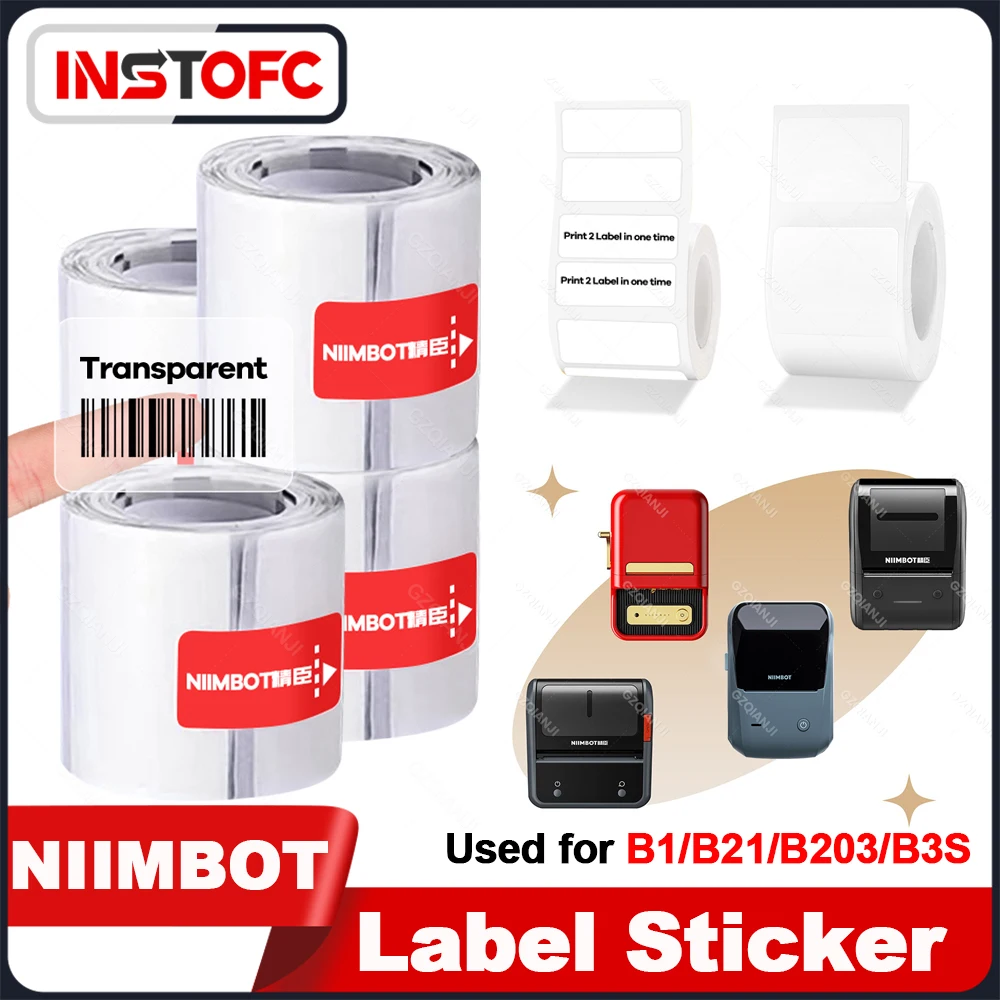 NIIMBOT B21 B1 Thermal Label Sticker Clothing Price Food Self-adhesive Tag Waterproof Office Pocket Printer Transparent Paper