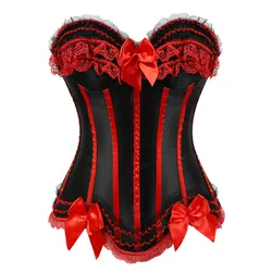 Caudatus Corset Plus Size Top For Women Party Bustiers Costume Sexy Lace up Vintage Lingerie Corselet Clothing Red Pink Green