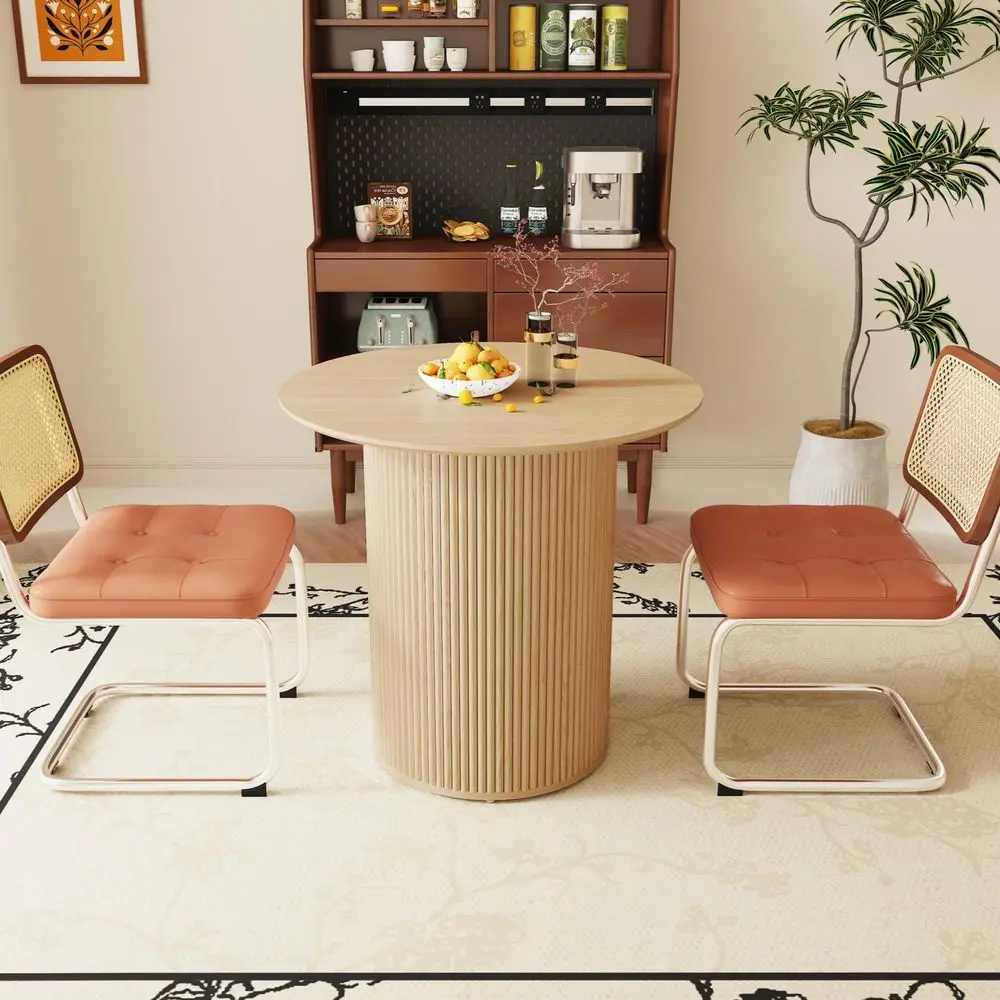 

31.5 Round Dining Table for 2 People, Small Kitchen Dinner Table with Fluted Wood Base, Farmhouse Circle Dining Tables for Home,