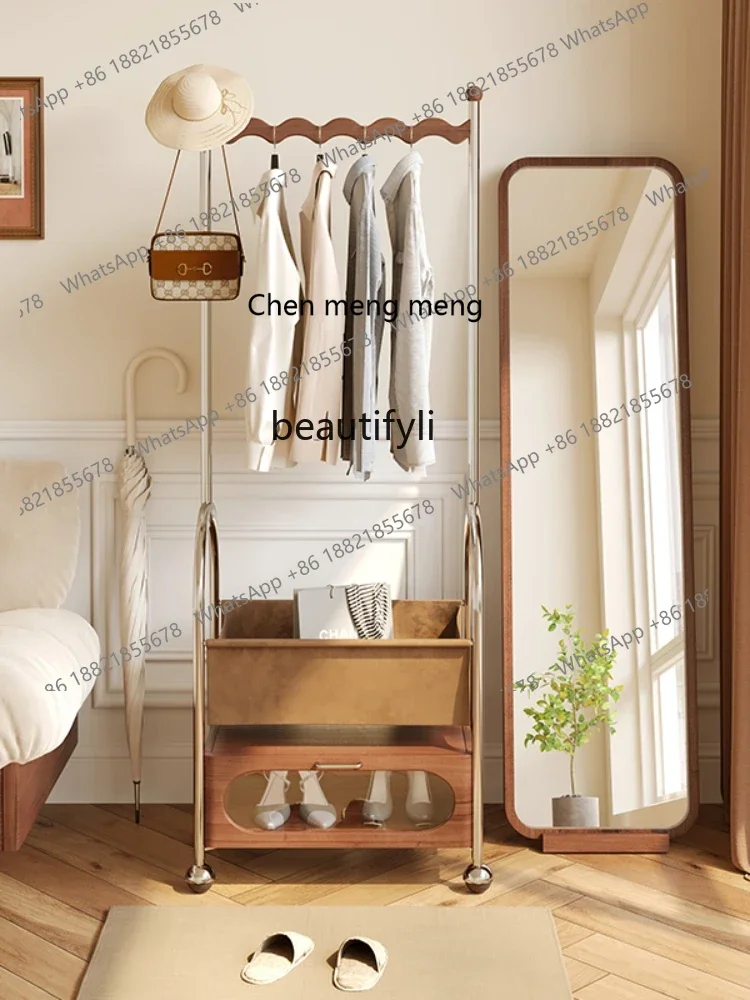 

ss7304 Solid Wood Floor Clothes Rack Bedroom Retro Style Household Multi-Functional Coat and Cap Storage Shoe Rack Movable