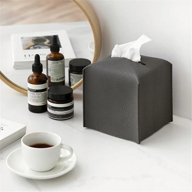 PU Leather Cube Tissue Box Holder Tissue Container Desktop Napkin Holder Decorative for Bathroom Vanity Countertop Night Stands