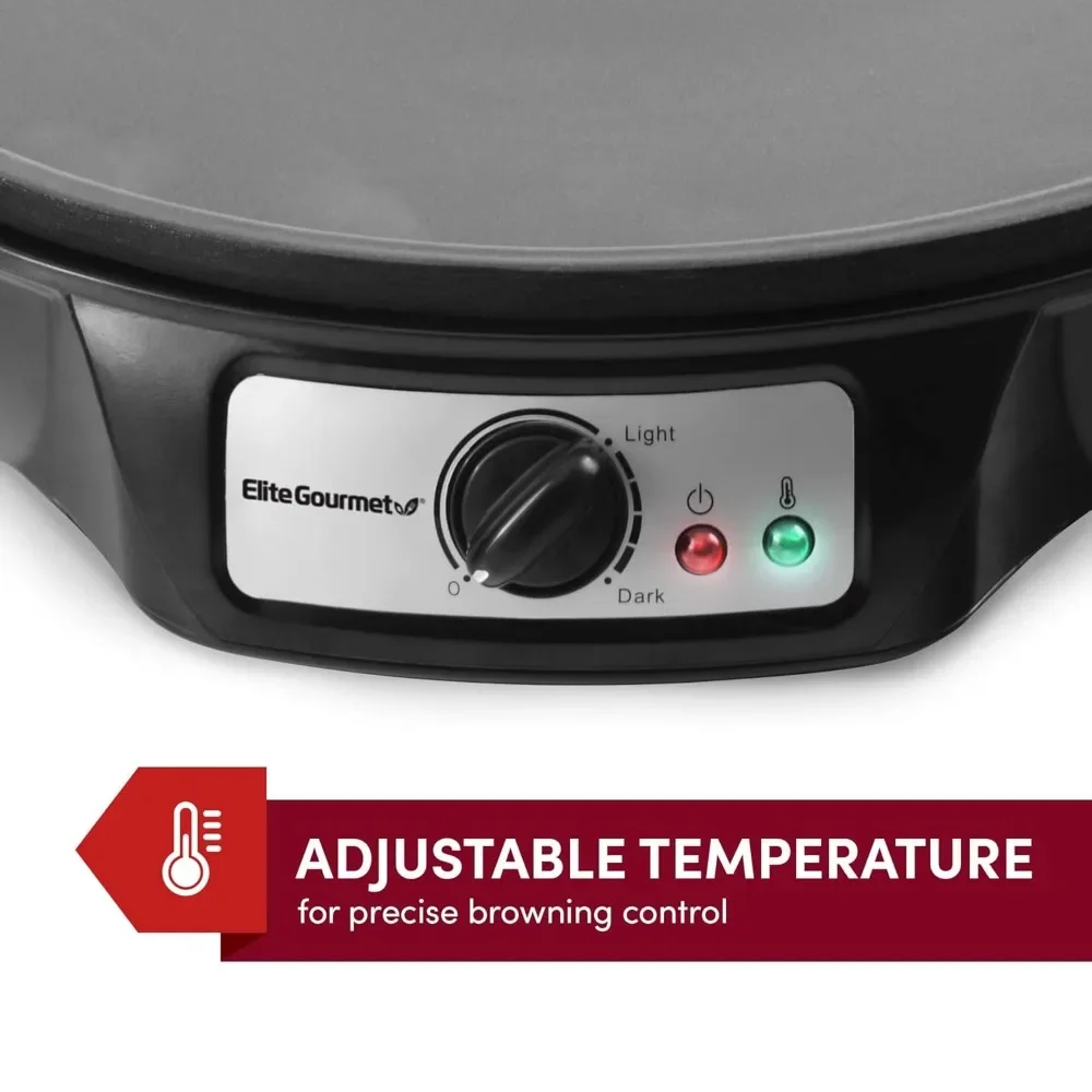 صانعة كريب كهربائية، فطيرة، كعك ساخن وشواية غير لاصقة مع مفرشة، ملعقة وصفات، 12 بوصة، أسود