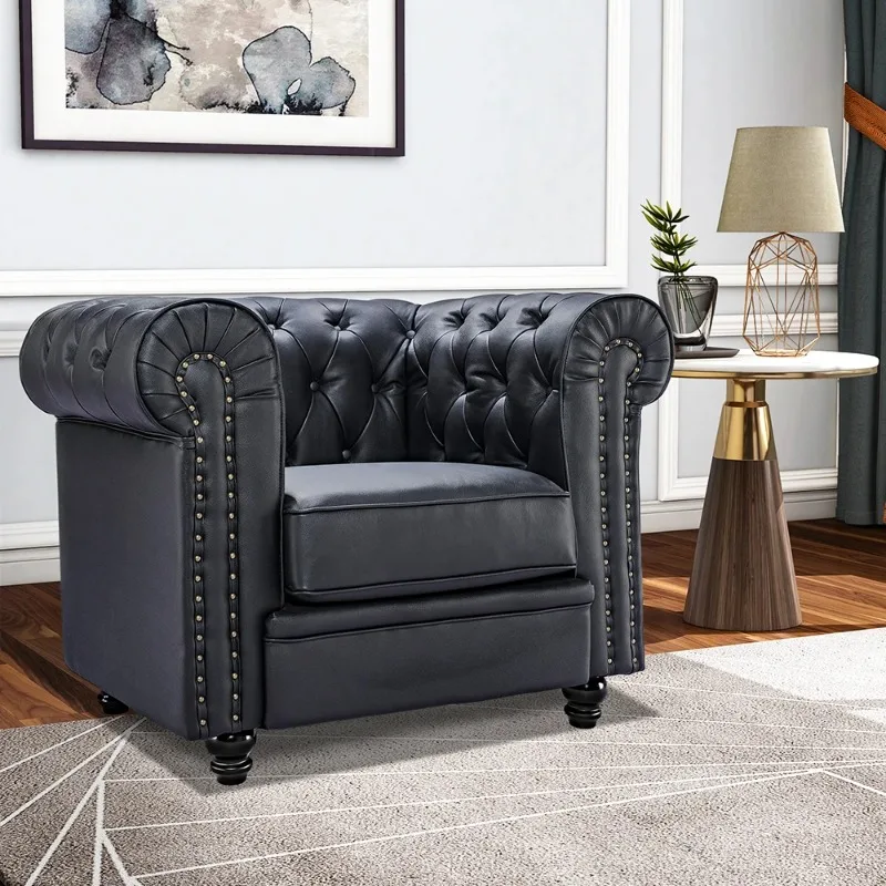 

BLACK Genuine Leather Sofa Armchair Club Seat Chair