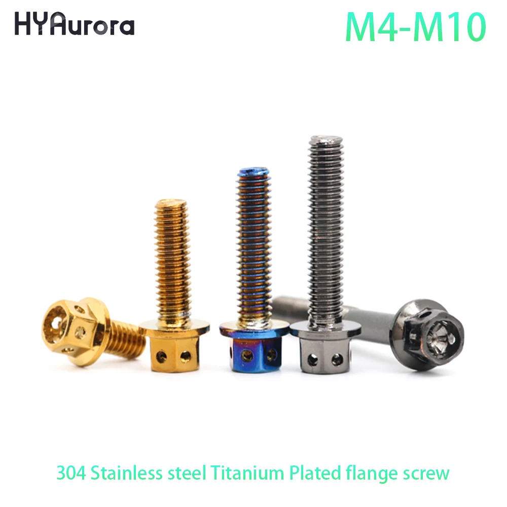 Vis à bride plaquée titane en acier inoxydable 304, 1 pièce, M4 M5 M6 M8 M10 pour moteur de moto/échappement/étriers de frein