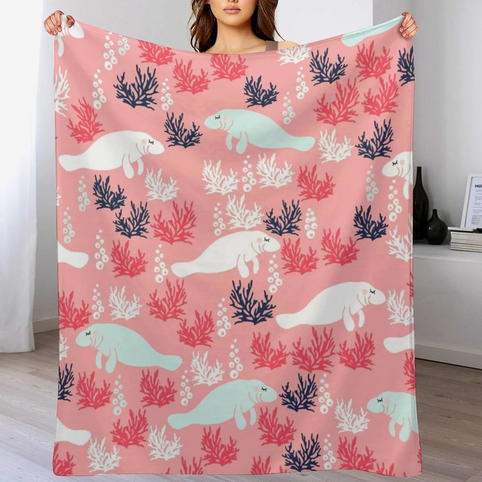 Cute Manatee Throw Blanket christmas gifts Personalized Gift For Decorative Sofa Blankets