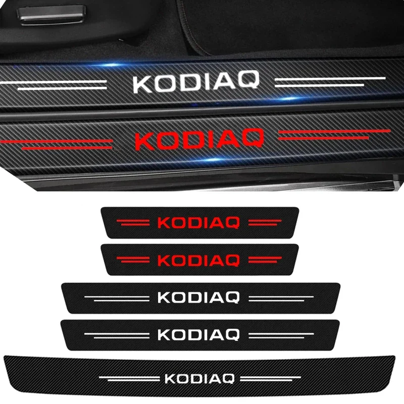 Carbon Fiber Car Door Sill Rear Trunk Bumper Guard Plate Protector Stickers for Skoda KODIAQ Badge Threshold Anti-Scratch Decals