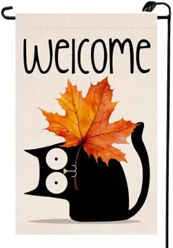 Welcome Fall Black Cat Maple Leaf Garden Flag 12x18 Inch Double multicolor Fall WWL UUN