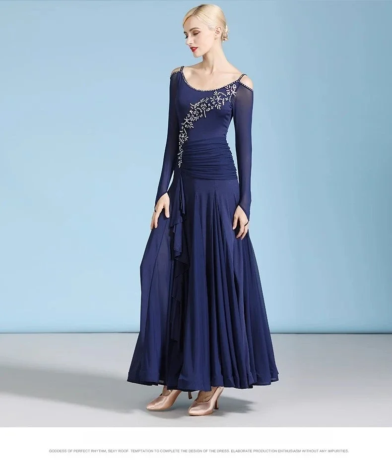 New Modern Dance Dress 1885 National Standard Dance Dress Long sleeved Hanging Strap Waltz Dance Dress