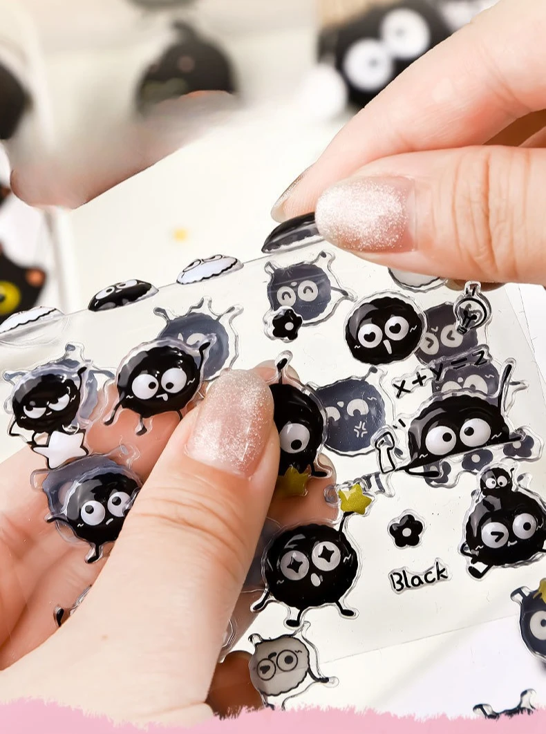 2sheets Cartoon Three-dimensional Floating Fun Stickers Black Cat Cute Embossed Mobile Phone Scrapbook Stickers