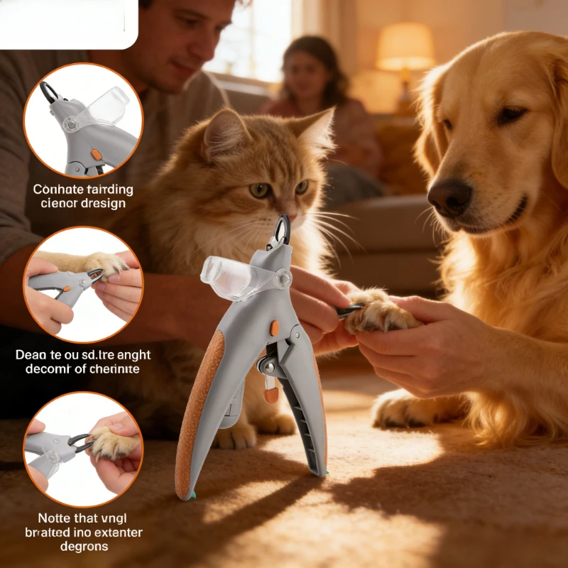 Pet Nail Clippers Scissors for Dogs Cats with LED Light Pet Grooming Kit Nail Trimmer File Safety Guard Professional
