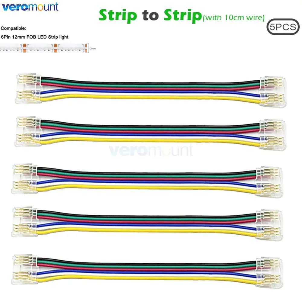 6pin COB Strip Fast Connector RGBCCT FCOB LED Tape 12mm Width Strip to Strip or Strip to Wire Solderless Connector Corner Joint