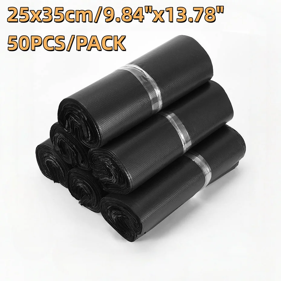 50pcs 25x35cm Durable Black Poly Mailers Durable Waterproof Courier Bags for Warehouse E-commerce Logistics Shipping