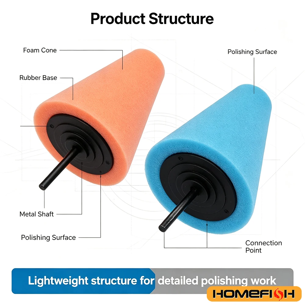 2Pcs Conical Sponge Polishing Wheel Car Hub Grinding Head for Metal & Plastic Polishing