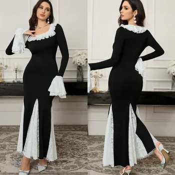 맞춤형 레트로 저지 플리츠 머메이드 스퀘어 넥 미디 드레스, 맞춤형 주문 드레스, 클래식 절묘한 모던 스타일, 목걸이용 U