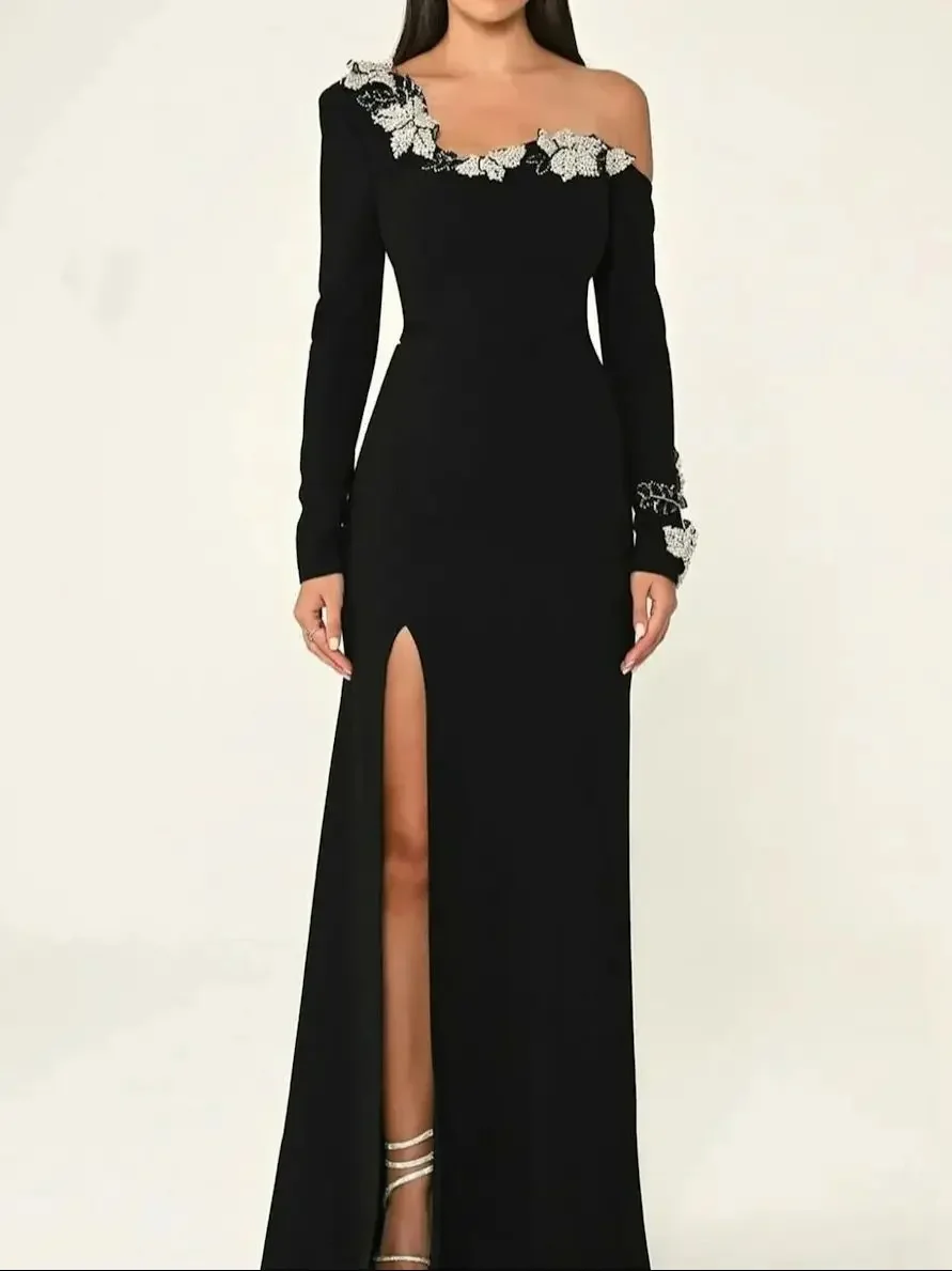

One Shoulder A-Line Indie Elegant Crepe Formal Saudi Evening Gala Dress For Women Luxury Party Dresses Customized