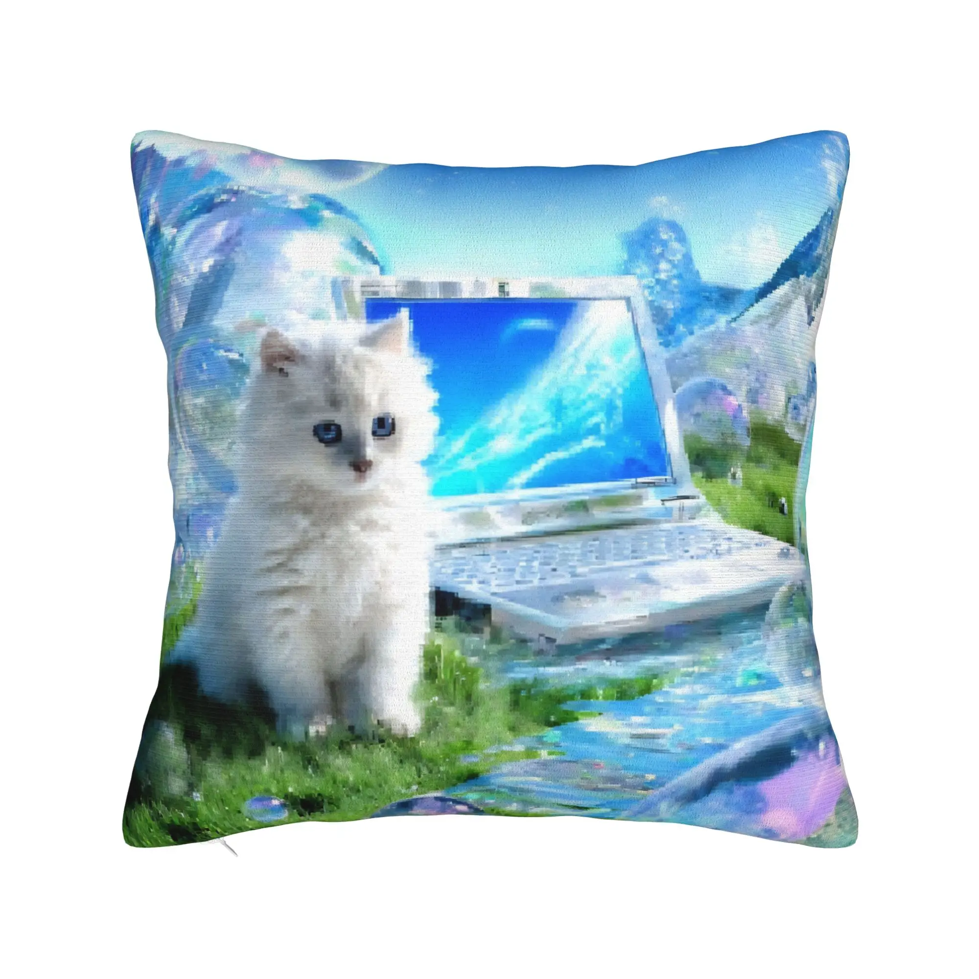 Computer Cat Frutiger Aero Square Pillow Cases  Cushion Covers Customized Zipper Decorative Pillowcover for Home 45*45cm