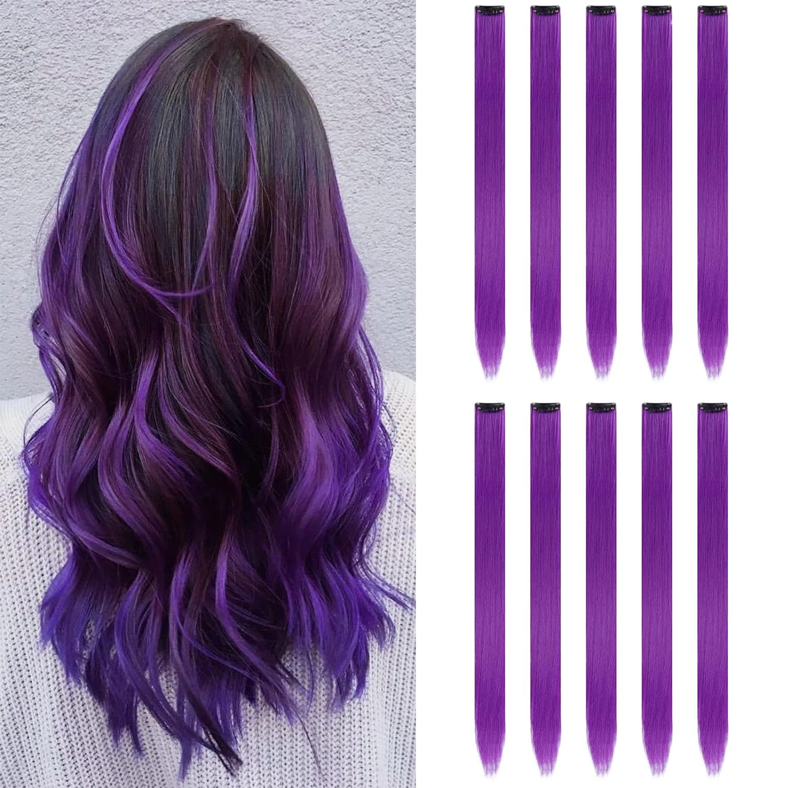 

10PCS Colored Synthetic Hair Extensions Clip in Colorful Hair Extensions Rainbow Hair Extensions for Kids Women's Gifts