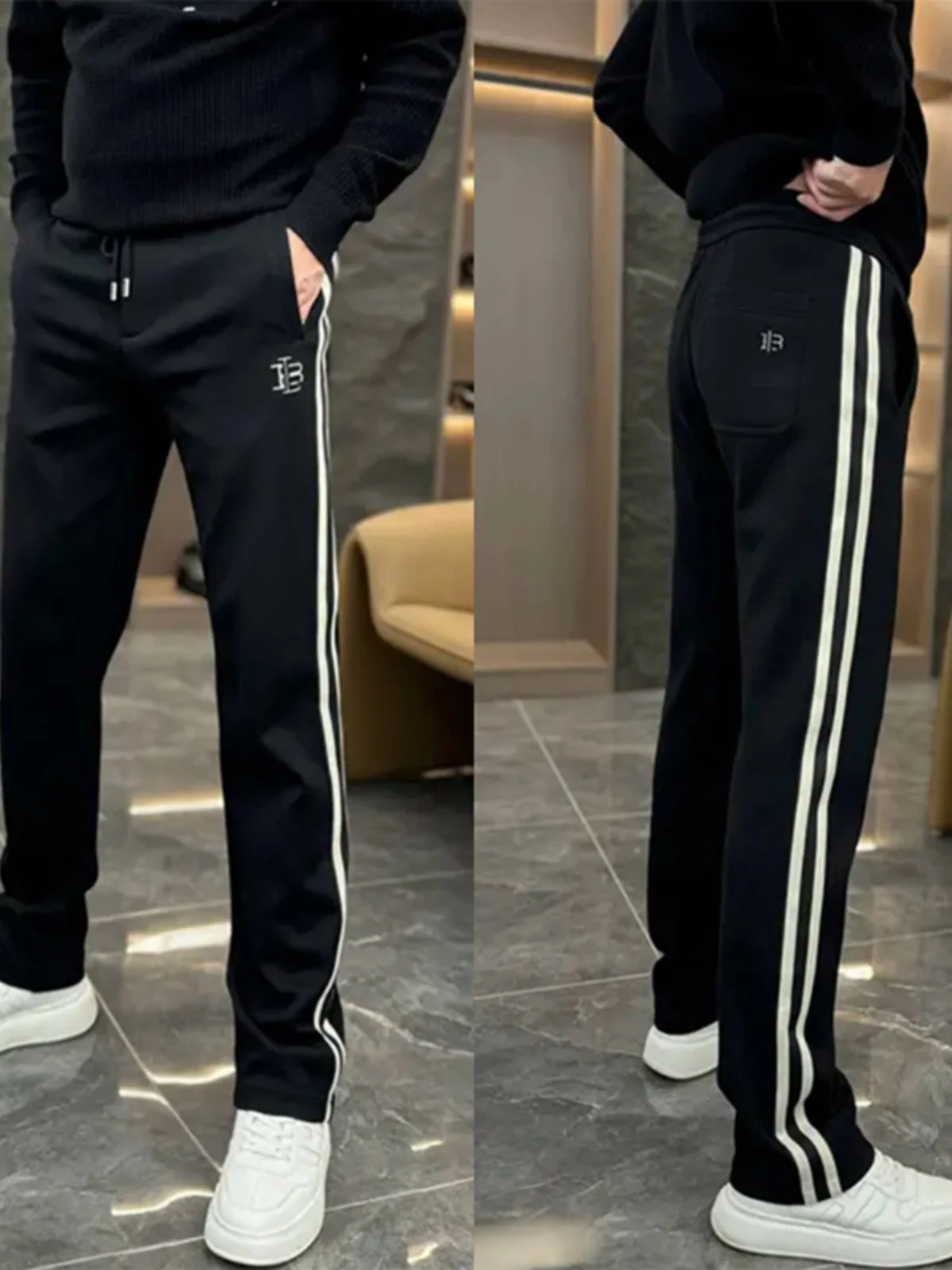 

Мужские повседневные брюки прямого кроя с вышивкой и полосками в стиле пэчворк, свободного кроя, осенне-зимние, молодежные, модные