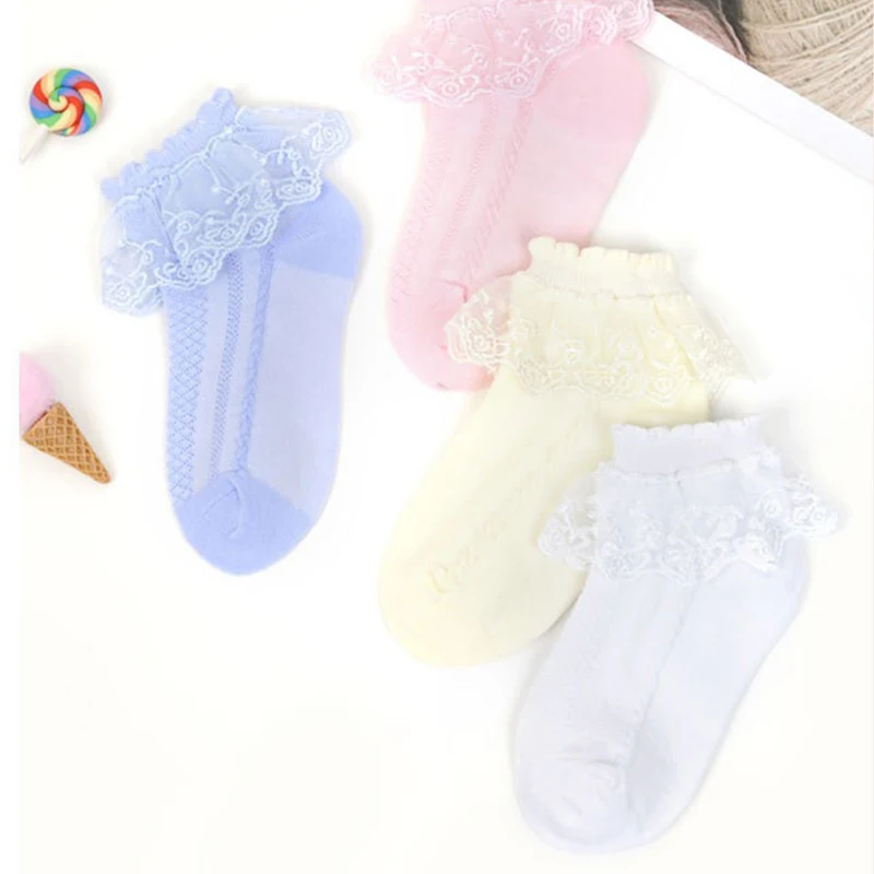 Baby Socks Sweet and Cute Lace Ruffle Socks with Breathable Fabric Girls Solid Color Princess Style Socks Dress Accessories