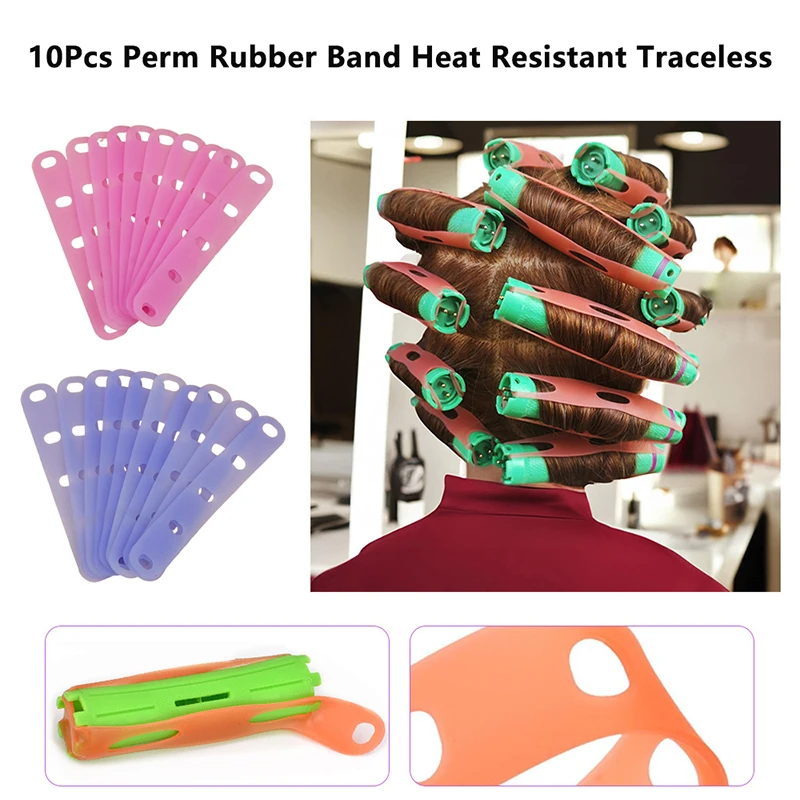 

New 10Pcs Pink/Blue Perm Silicone Band Heat Resistant Traceless Digital Cold Rods Elastic Rubber Band Hair Rings Styling Tools