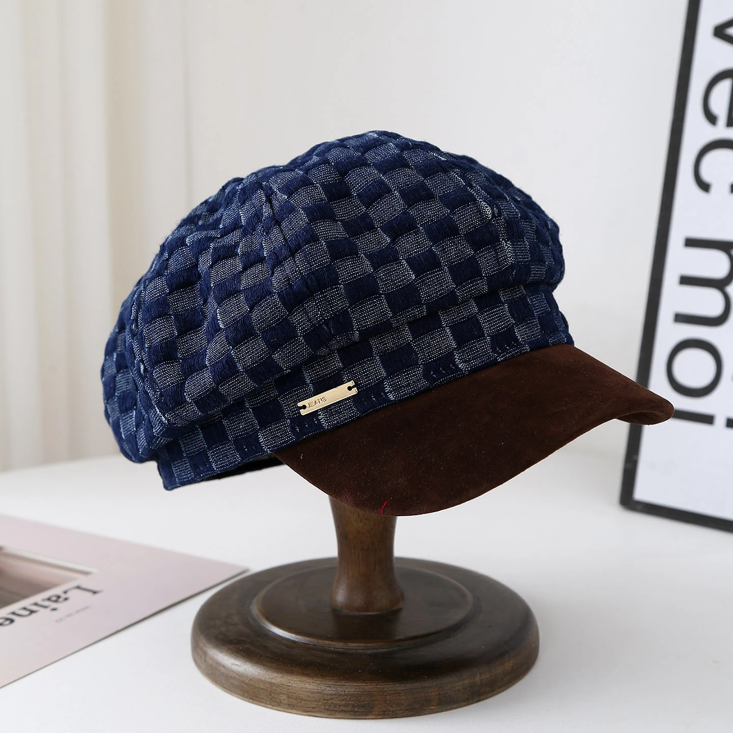 Beret jeansowy vintage, kaszkiet, kapelusz ośmiokątny dla kobiet, ciepła czapka zimowa z szerokim rondem, akcesorium do noszenia na zewnątrz i w podróży.