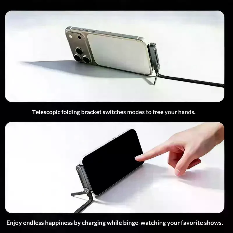 USB C Fast Charging Data Cable Built In Phone Stand Durable Braided Nylon For Mobile Gaming Daily Office Use 240W