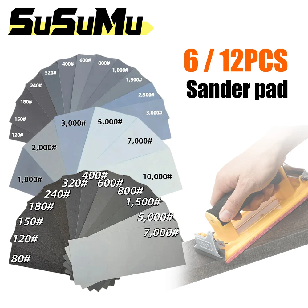 12Pcs Sandpaper 80-10000 Grit Sanding Papers Water/Dry Sandpapers Abrasive Sanding Paper for Wood, Metal, Car, Furniture Repair