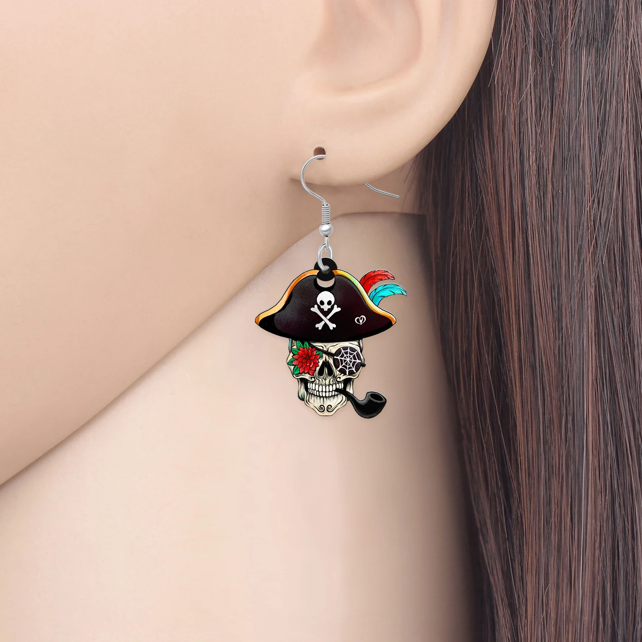 Bonsny Acrylic Pirates Flower Tobacco Bottles Skull Earrings Novelty Dangle Drop Charms Fashion Accessories For Women Kids Gifts