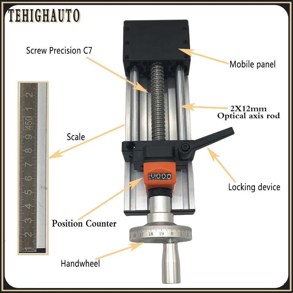 Linear Guide Module Position Counter Sliding Table Hand wheel Manual 100-300mm Effective Stroke 50x80mmMobile Panel Motion Stage