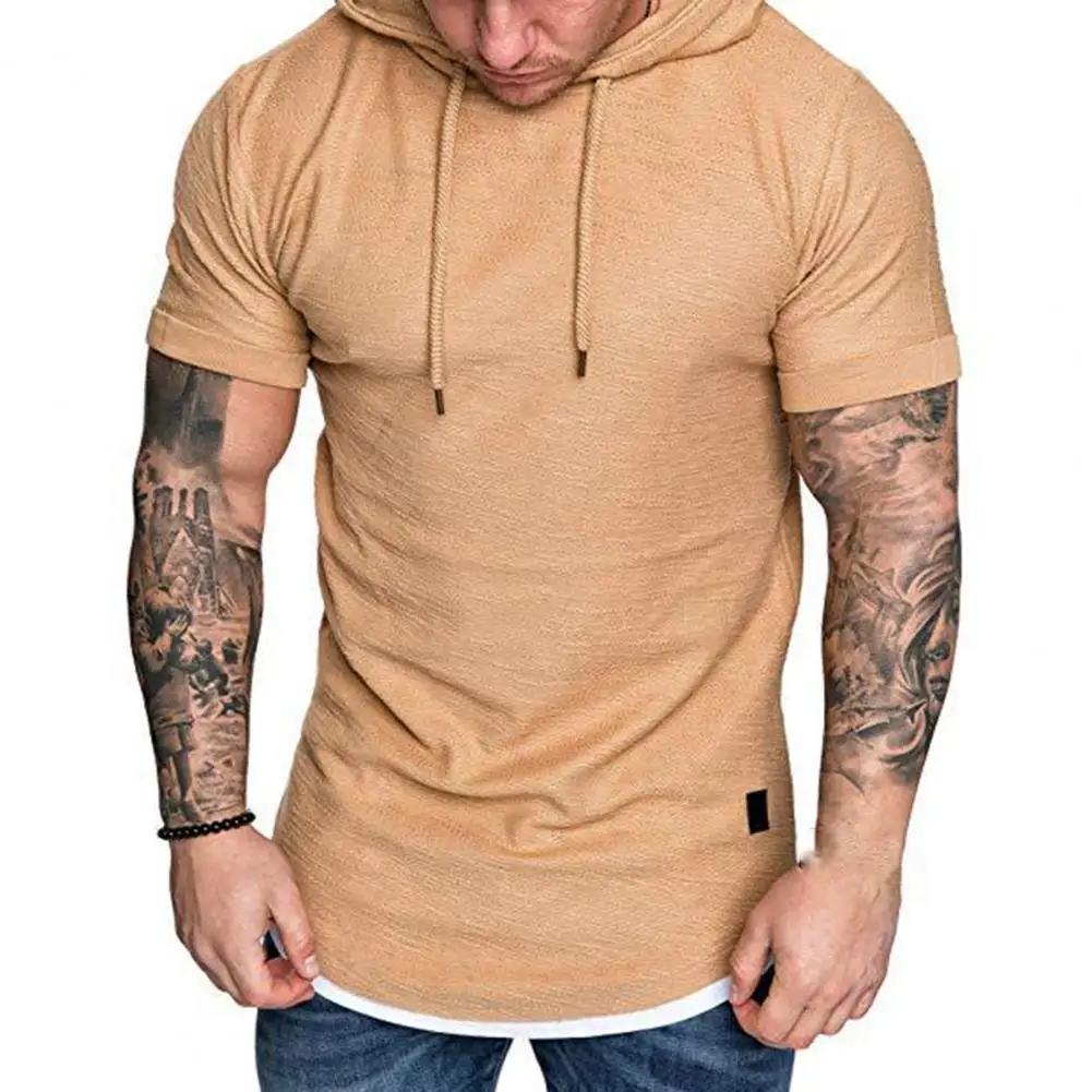 Solid Color Hooded Top Men Tshirts Summer Short Sleeve T shirt for Men Sports Pullovers Tops camiseta hombre футболка мужская