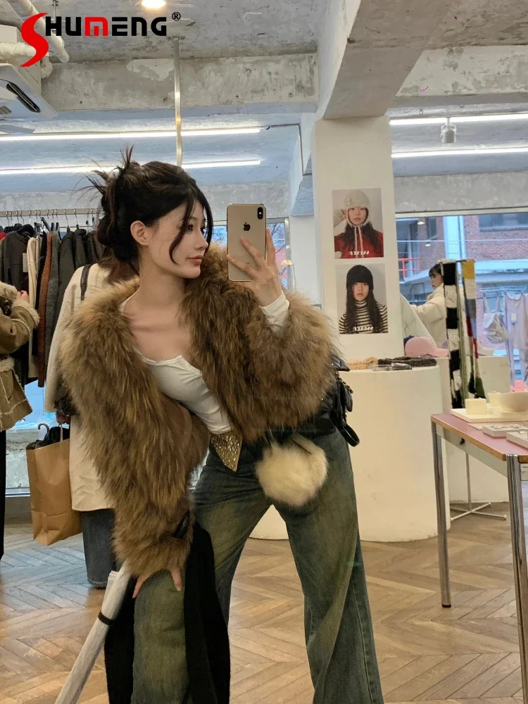 

High-end Fox Fur Coats Women's 2024 Winter New Loose Comfort Mink Plush Raccoon Fur Coat Trendy Feminine Long Sleeve V-neck Tops