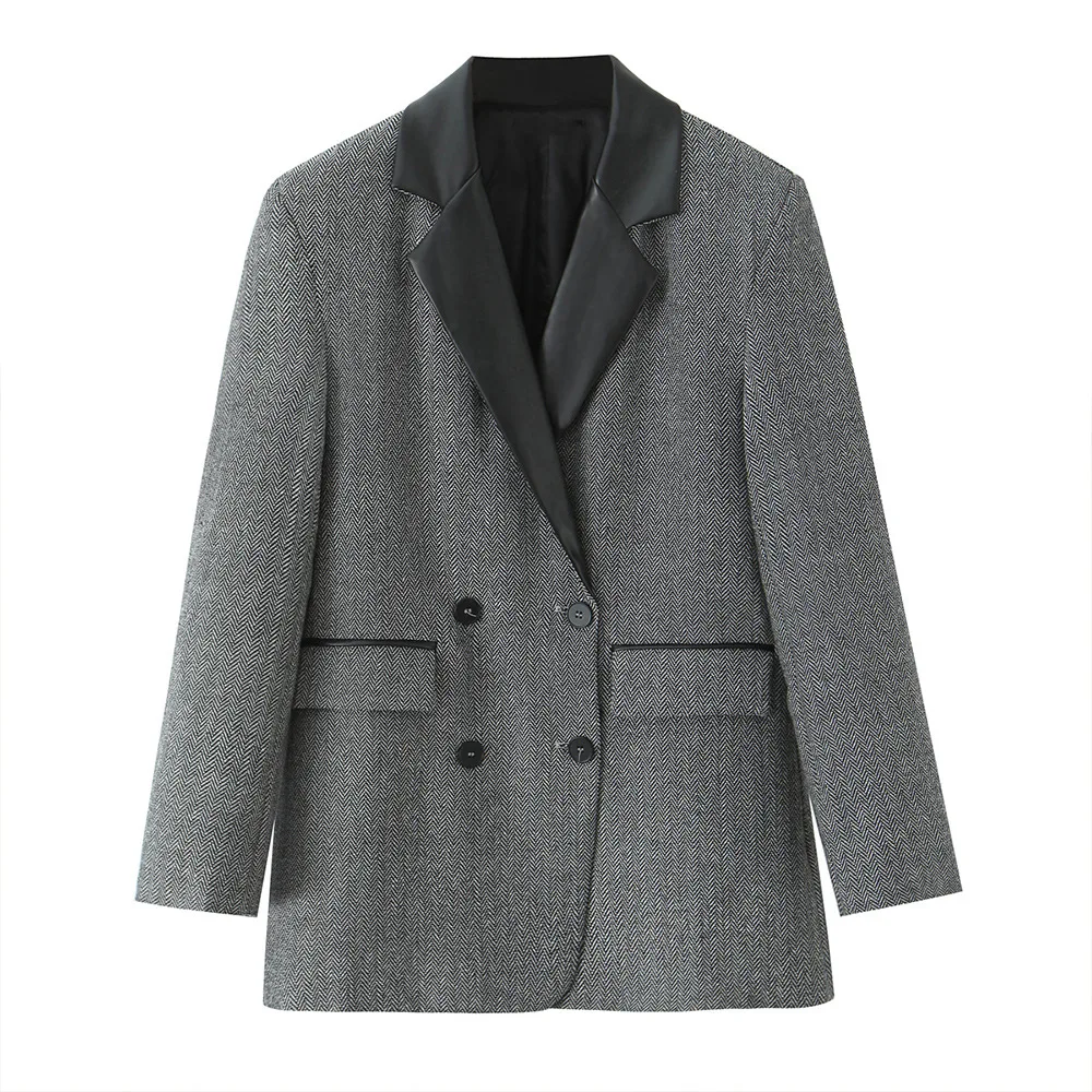 

женский текстурированный пиджак для поездок на работу, свободный двубортный офисный пиджак с лацканами и длинными рукавами, ранняя осень, новое женское пальто