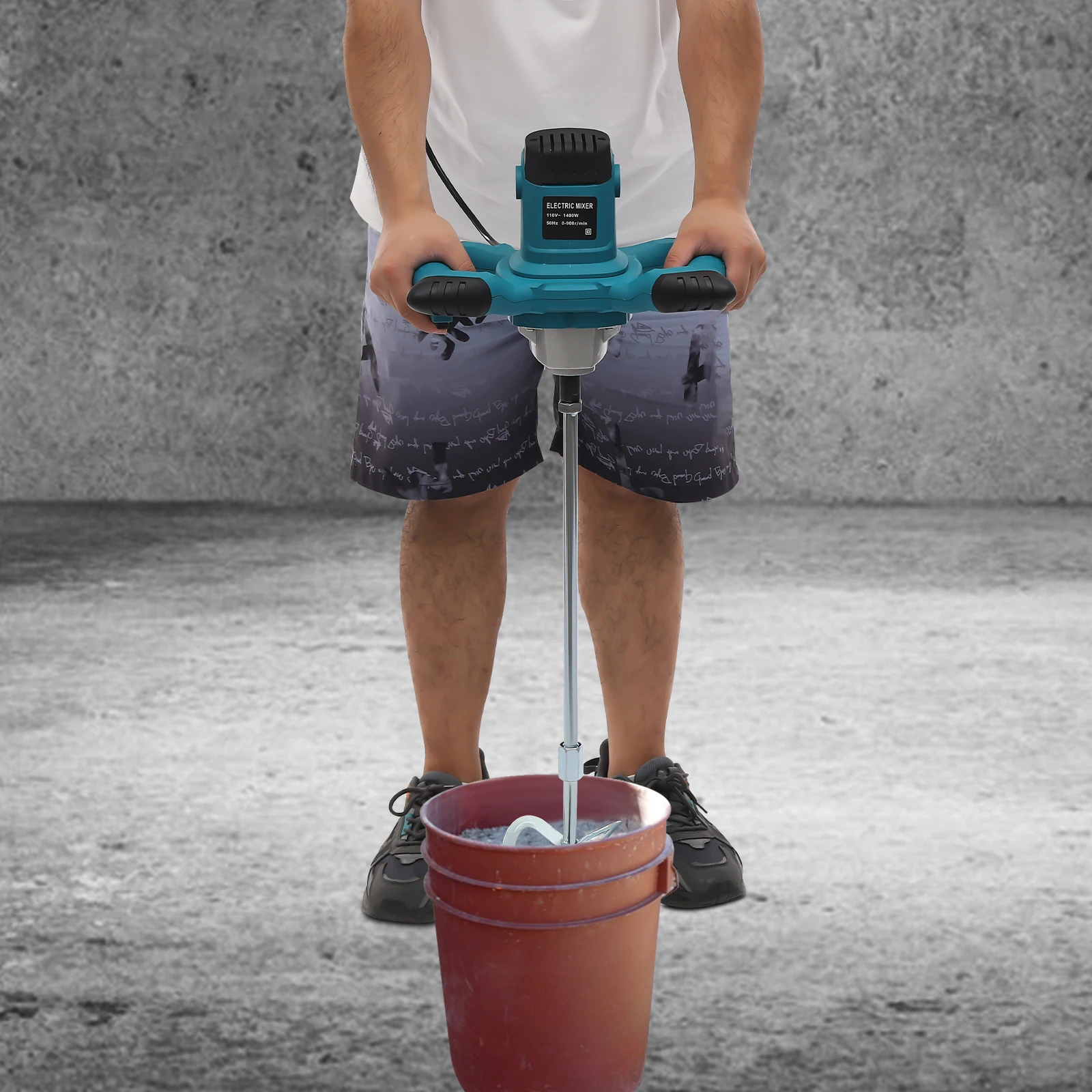 1400W Cement Mixer,  900r/min max. Electric Concrete Mixer, Adjustable Speed Handheld Concrete Mixer Labor-saving Tool