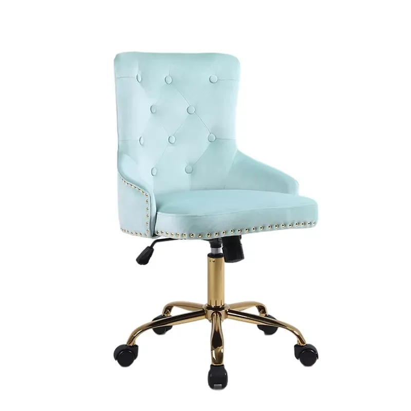Soft Blue Office Task Chair with 360 Casters Gold Base Height Adjustable Traditional Indoor Use