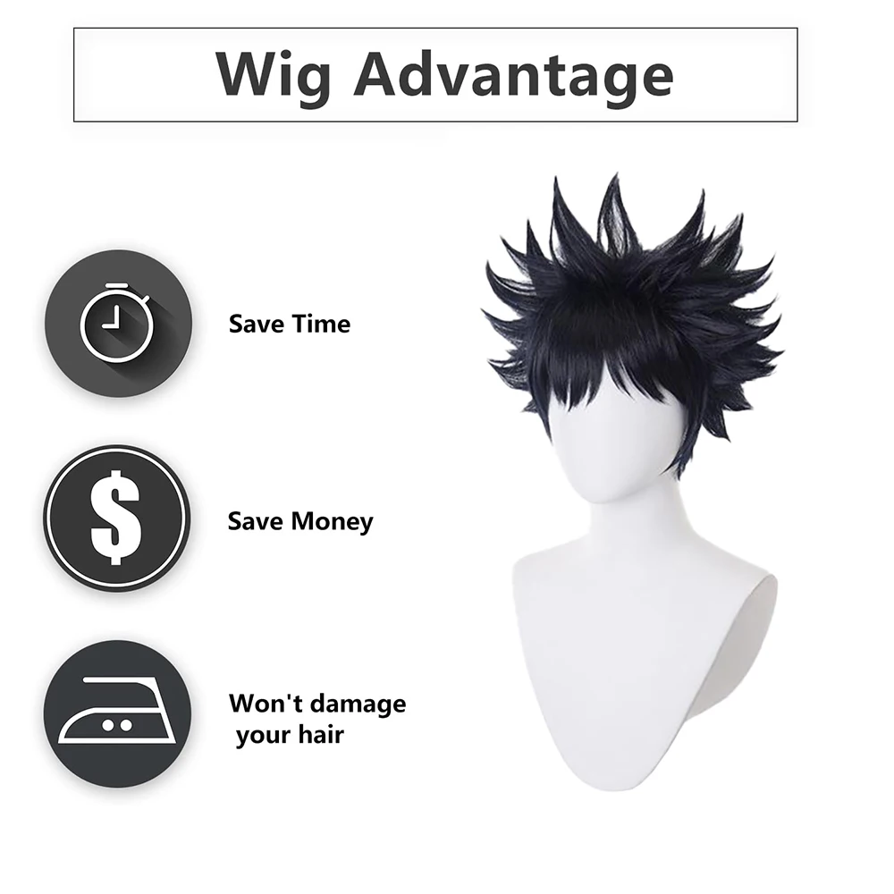 عالية الجودة أنيمي Jujutsu Kaisen Fushiguro Megumi تأثيري الشعر الاصطناعية 14 بوصة أسود قصير الشعر رقيق شعر مستعار مقاومة للحرارة