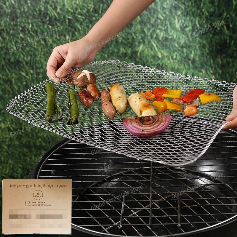 

10PCS / Set Stainless Steel Barbecue Grid Disposable Non-stick Tray Barbecue Liner for Camping Picnic Home Meat Fish BBQ Mat