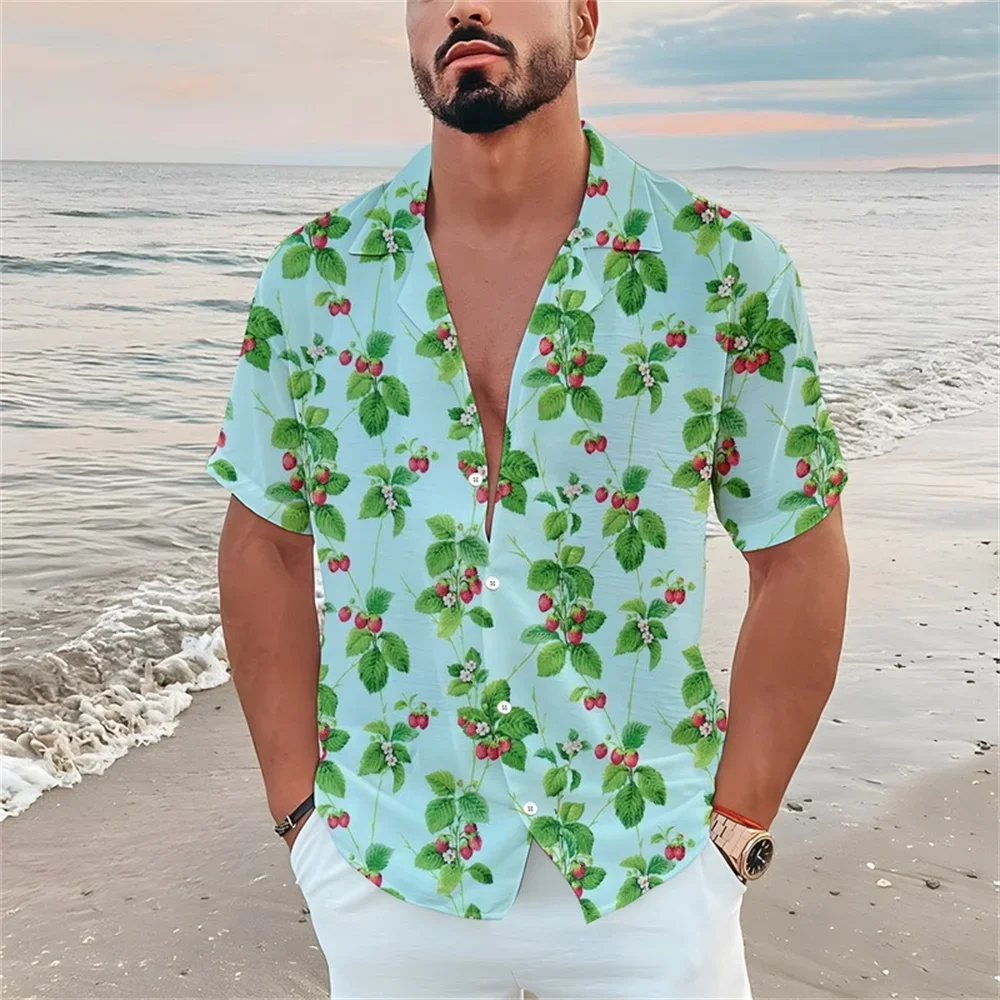 Camicia a maniche corte casual da uomo estiva camicia da spiaggia fiore vegetale camicia a maniche corte con risvolto da uomo hawaiano stampato in 3D 2024 nuovo