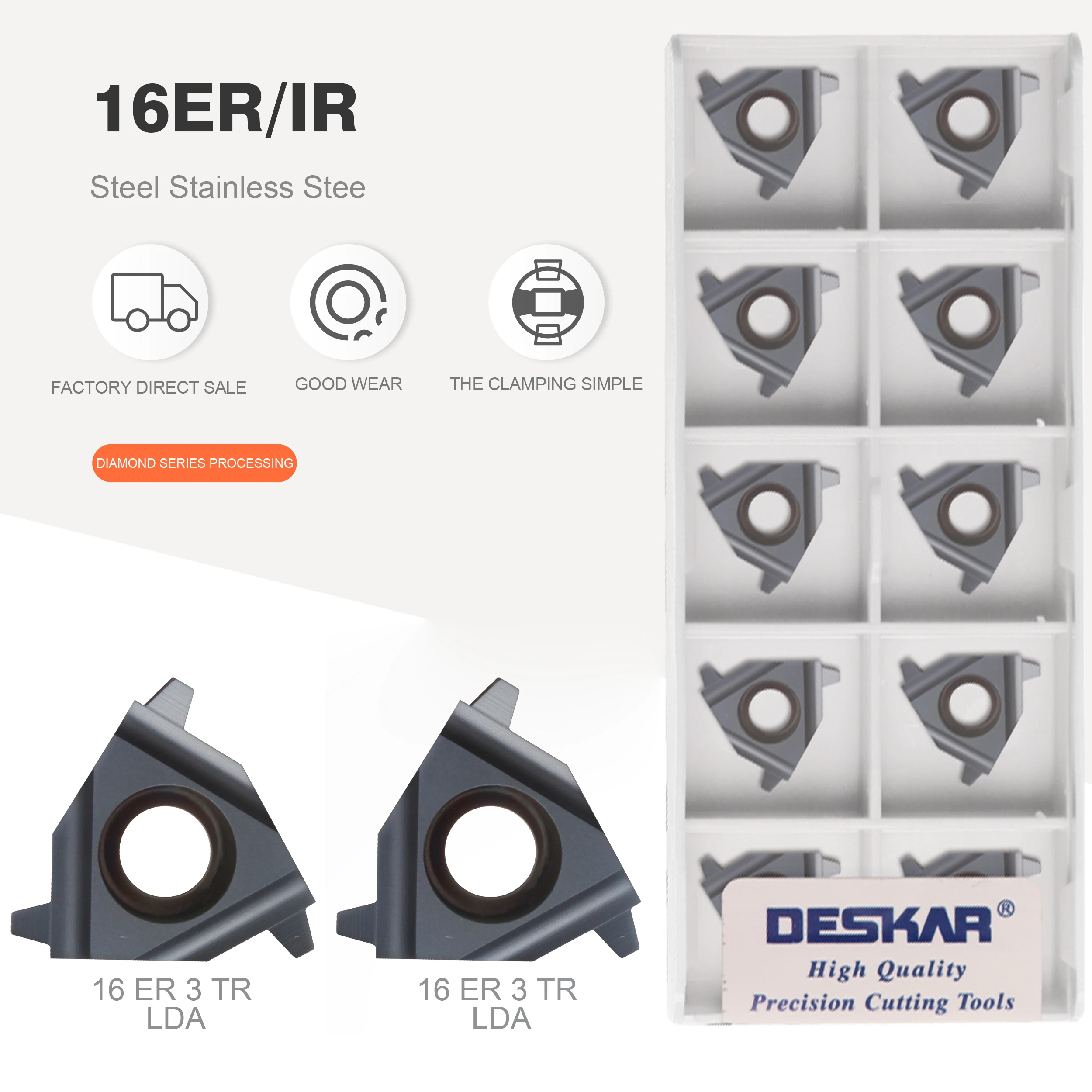 Deskar 16er 16ir 1.5tr 2tr 2.5tr 3tr 3tr Lda. Peças de Ferramentas de Giro de Rosca Inserção de Carboneto Corte de Ferramenta de Torno Cnc.