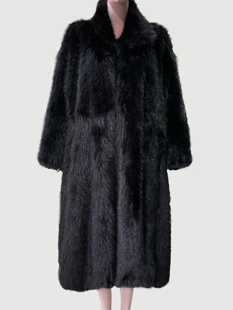 Mauroicardi Winter Long Oversized Black Thick Warm Soft Shaggy Fluffy Faux Fox Fur Coat Women Sashes Loose Casual Furry Overcoat