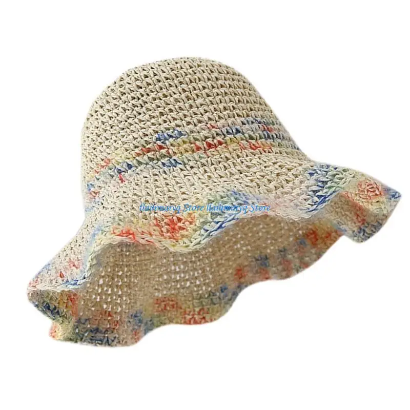 

573B Fisherman Hat Handwoven Breathable Wide Brimmed Vintage Simple Sun Hat Crocheted Straw Hat for Women