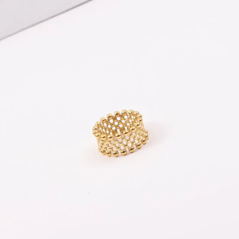 Wide Fashion Round Bead Ring Titanium Steel Plated 18k Gold New Style