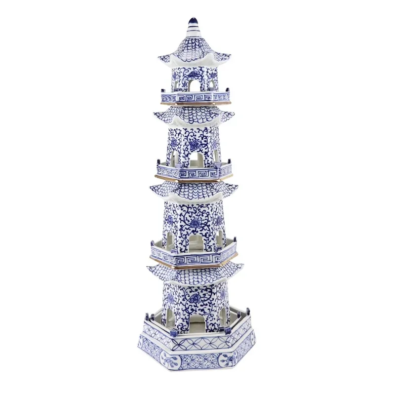 Jingdezhen ceramics antique blue and white porcelain pagoda Linglong Wenchang classical porous flower arrangement
