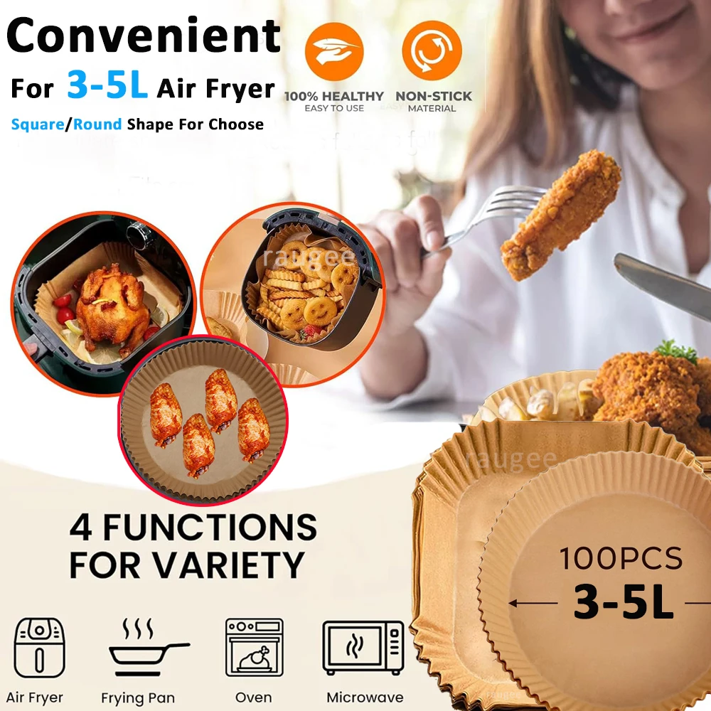 Air Fryer Paper Disposable Airfrying Baking Paper Round Square Air Fryer Liners Non-Stick Air Fryer Disposable Paper 50/100pcs view 4