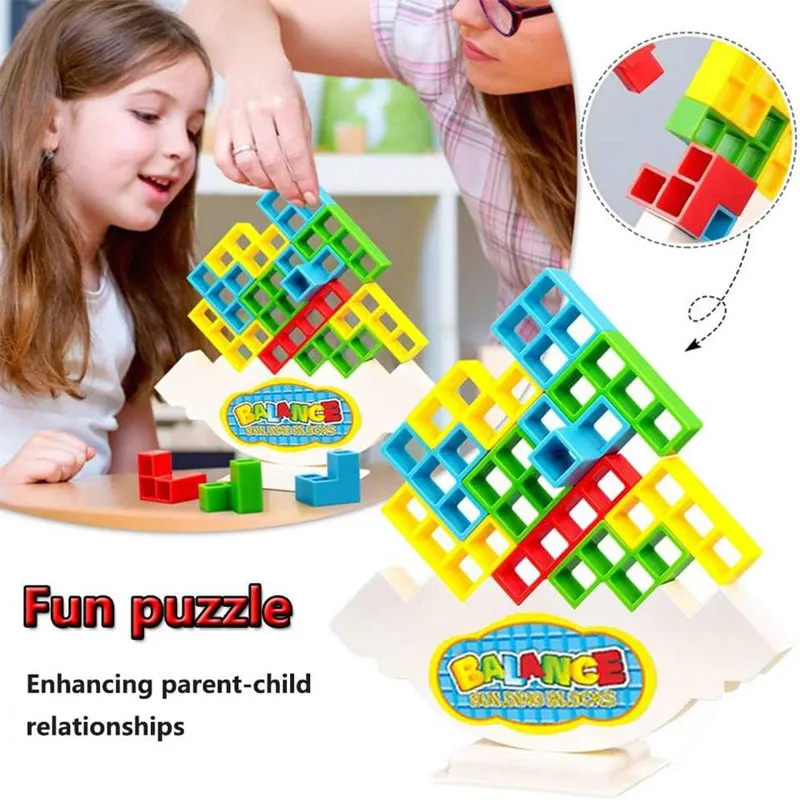 Tetra Tower Game Stacking Blocks Balance Stack Building Blocks Puzzle Board Assembly Bricks Educational Toys for Children Adults