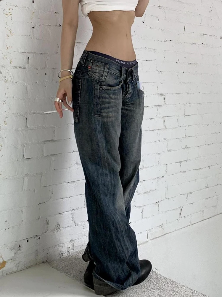 سراويل جينز نسائية مستقيمة فضفاضة ذات خصر منخفض مغسولة من American Retro سراويل جينز عصرية للشتاء في الشارع #2